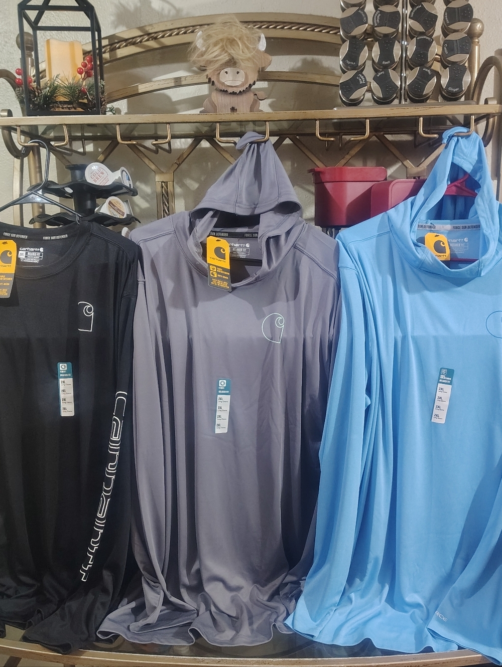 3 Sz 2xl Carhartt Hooded Performance Shirt -S7n Defender Black,.Gray, Light Blue